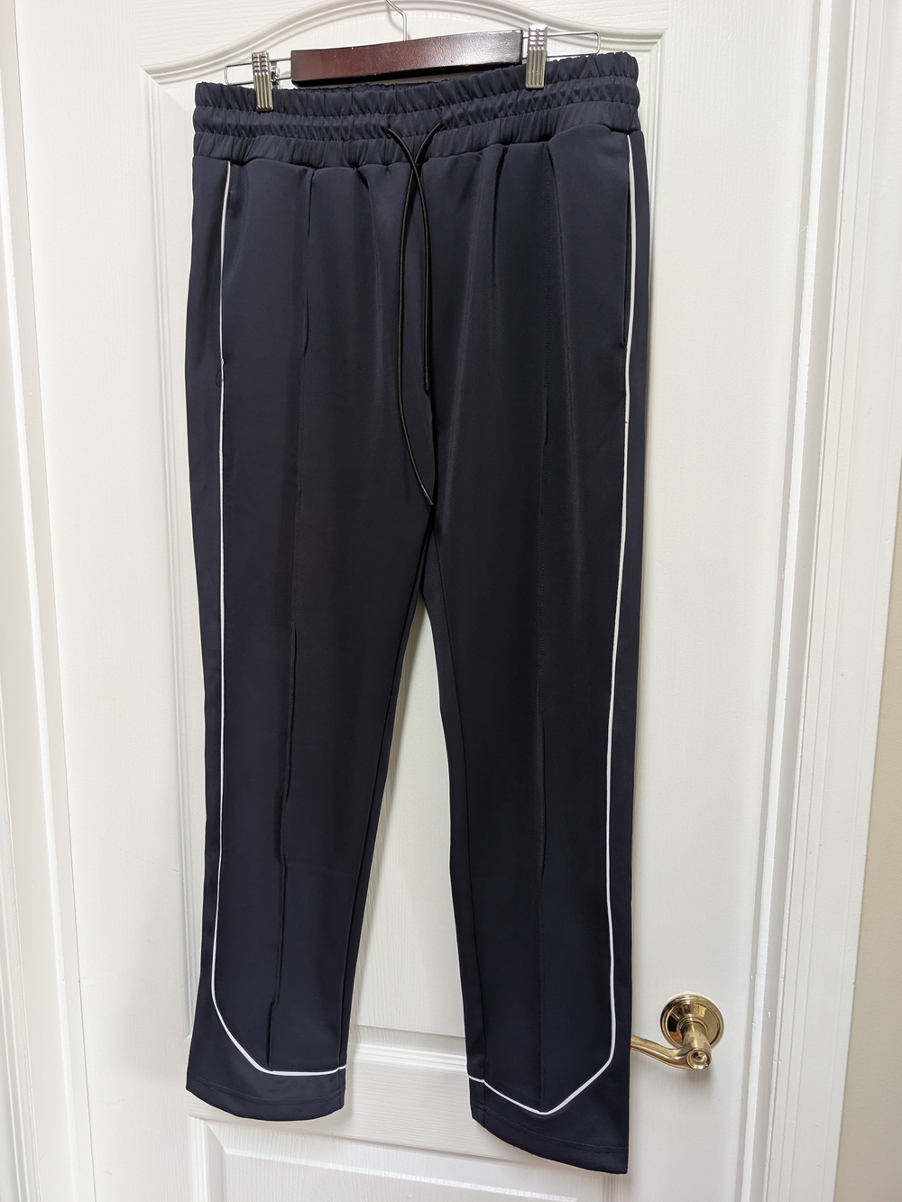 Richiele Men’s L Navy Track Pants White Piping Wide Leg Streetwear